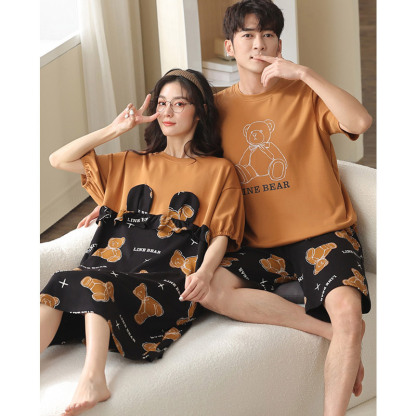 Girlfriend Boyfriend Cartoon Bear Letter Print Cotton Pajamas Set - image 8