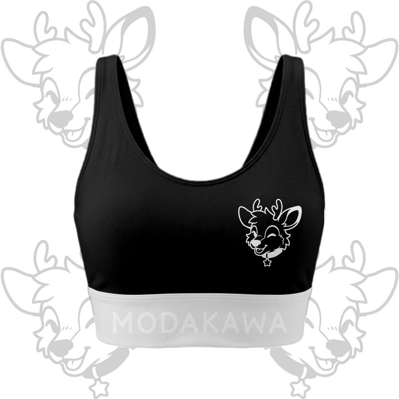 Deer Graphic Crop Tank Sport Top Shorts Bikini Modakawa Matching Outfit - Black Top - 5XL - image 4