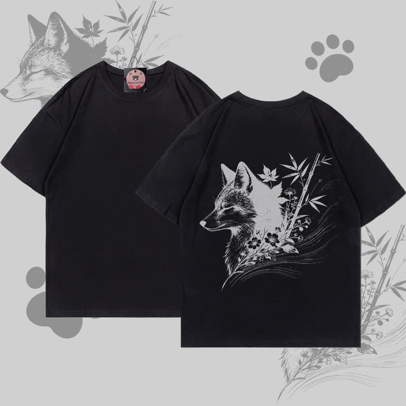 MODAKAWA Bamboo Fox Graphic T-shirt - Black - 5XL - image 4