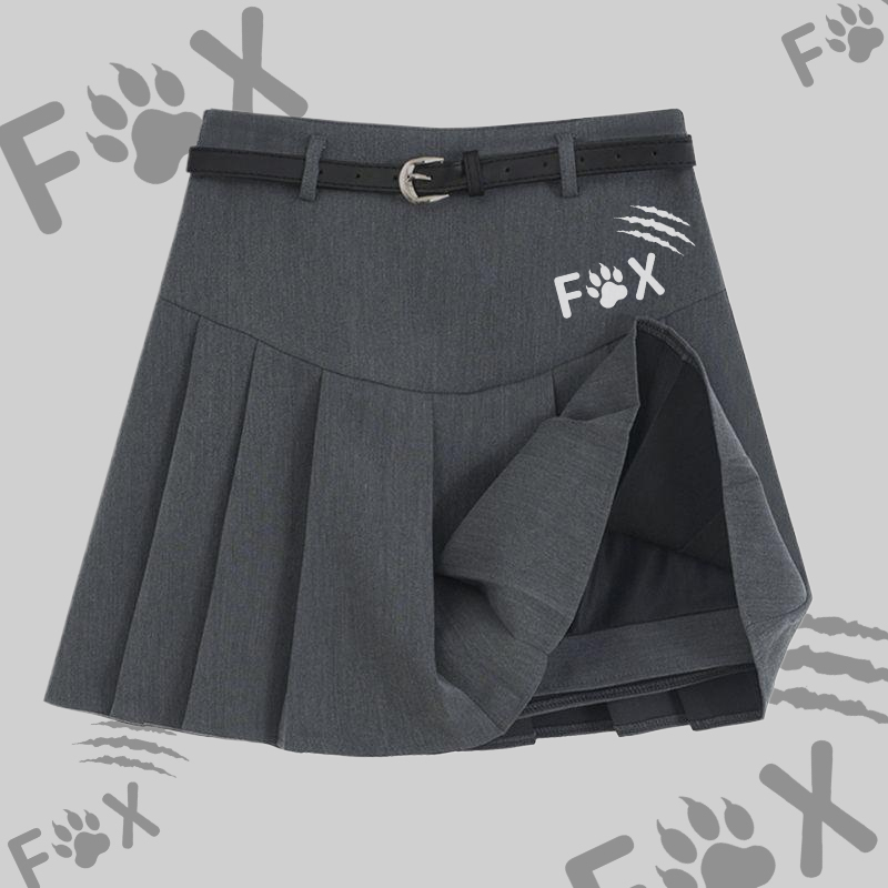 MODAKAWA X atka Fox Square Neck T-shirt Belt Pleated Skirt Matching Outfit - Grey Skirt - 2XL - image 5