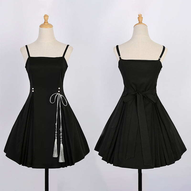 3D Butterfly Pearl Decor Top Lace-up Slip Dress - Dress - L - image 8