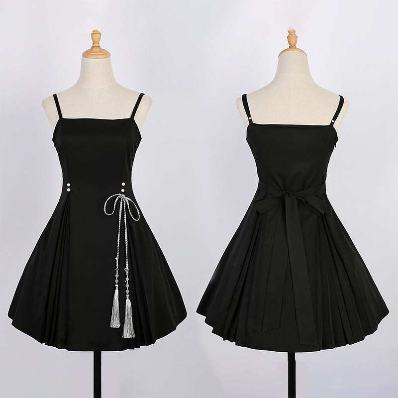 3D Butterfly Pearl Decor Top Lace-up Slip Dress - Dress - L - image 8