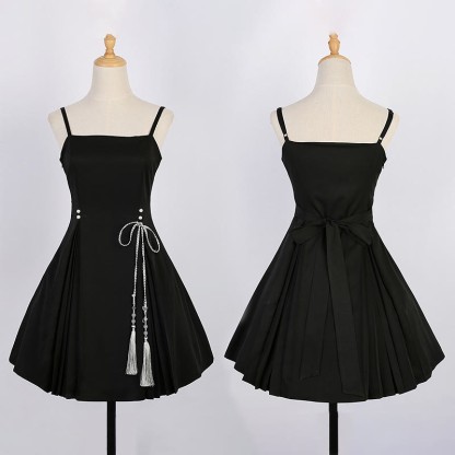 3D Butterfly Pearl Decor Top Lace-up Slip Dress - Dress - L - image 8