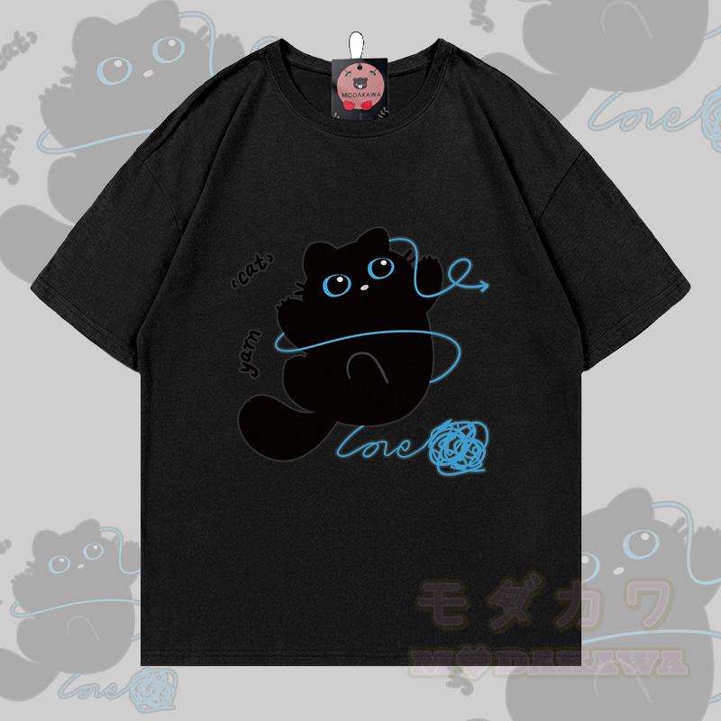 MODAKAWA Funny Black Cat Graphic Couple Top - T-shirt - Black - 5XL - image 4