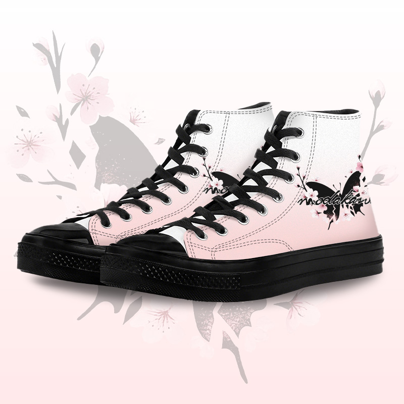 Butterfly Graphic Modakawa Gradient High Top Canvas Shoes - Pink & Black - 45 - image 3