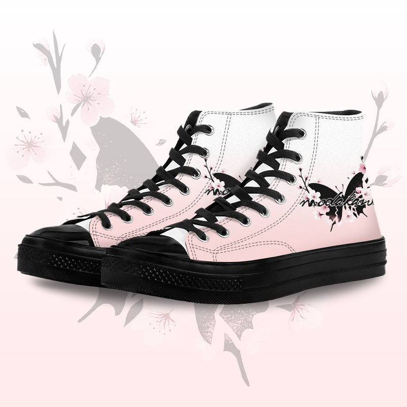 Butterfly Graphic Modakawa Gradient High Top Canvas Shoes - Pink & Black - 45 - image 3