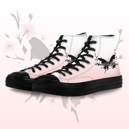 Butterfly Graphic Modakawa Gradient High Top Canvas Shoes - Pink & Black - 45 - image 3