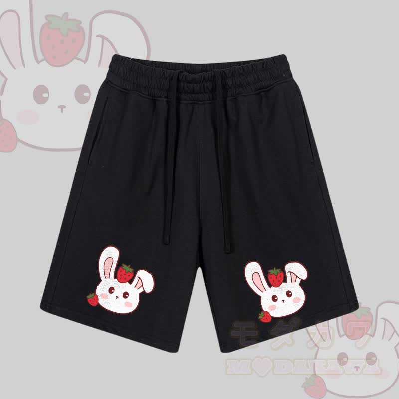 MODAKAWA Strawberry Bunny Graphic Drawstring Shorts - Black - 2XL - image 5