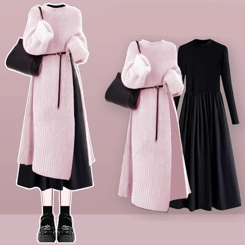 Knit Sweater Dress Black Dress Two Pieces Set - Set C - XL - image 3