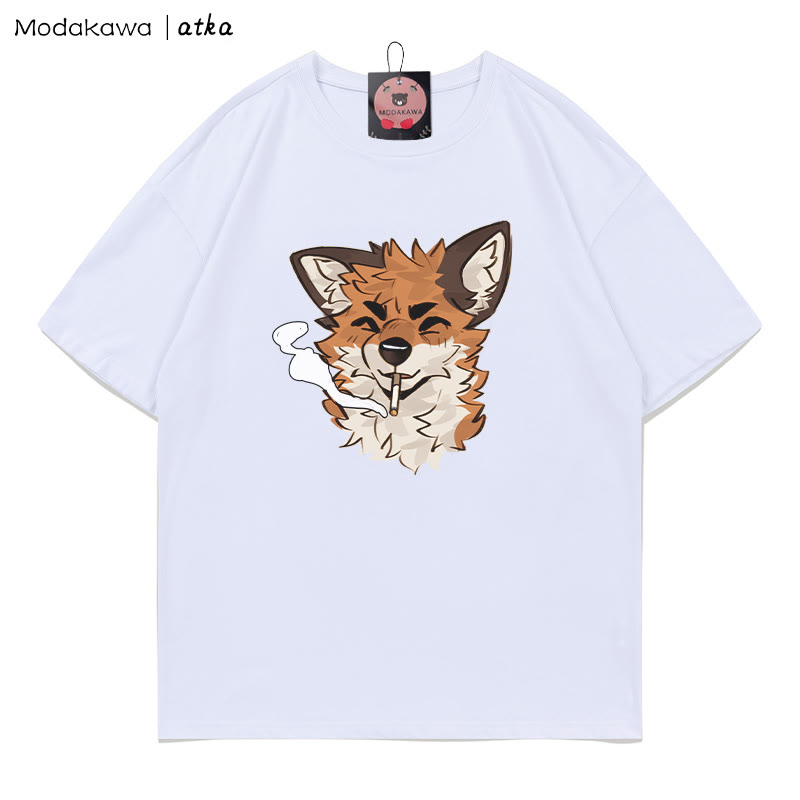 MODAKAWA X atka Fox Smoking Graphic T-shirt - White - 5XL - image 4