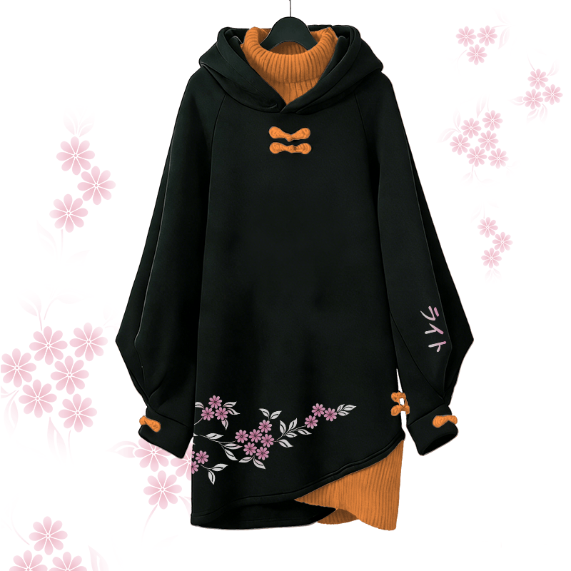 Daisy Graphic Modakawa Buckle Vintage Hooded Sweatshirt Dress - Orange - 3XL - image 2