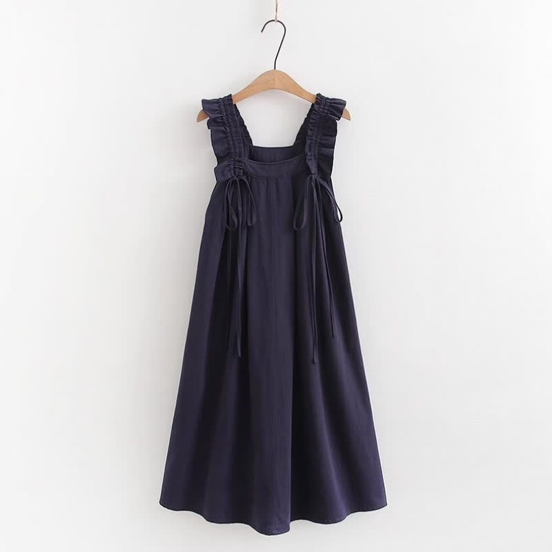 College Style Short Sleeve Shirt Strap Dress Two Pieces Set  - Navy Blue Dress - XL - image 17