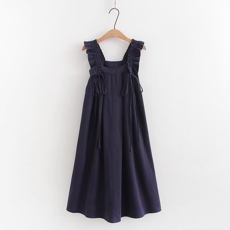 College Style Short Sleeve Shirt Strap Dress Two Pieces Set  - Navy Blue Dress - XL - image 17
