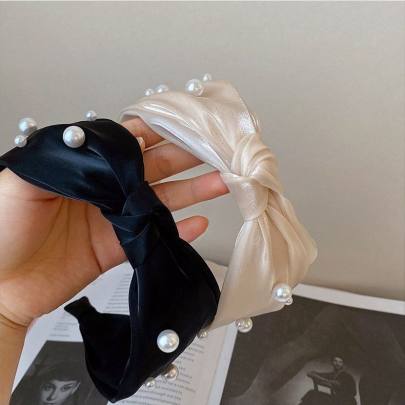 2ชิ้น ที่คาดผมผ้าตาข่ายประดับมุก