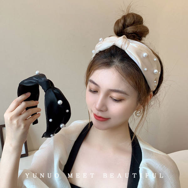 2ชิ้น ที่คาดผมผ้าตาข่ายประดับมุก