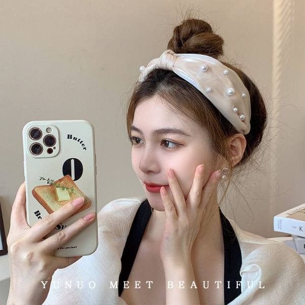 2ชิ้น ที่คาดผมผ้าตาข่ายประดับมุก