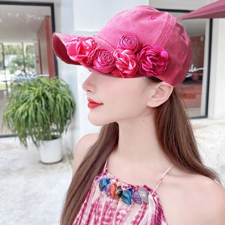 หมวกเบสบอลดอกไม้สามมิติหวาน