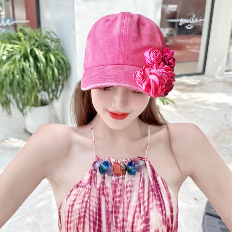 หมวกเบสบอลดอกไม้สามมิติหวาน