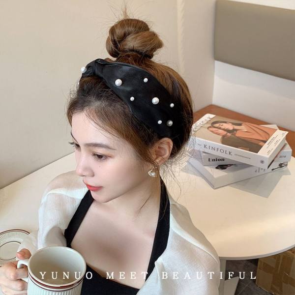 2ชิ้น ที่คาดผมผ้าตาข่ายประดับมุก