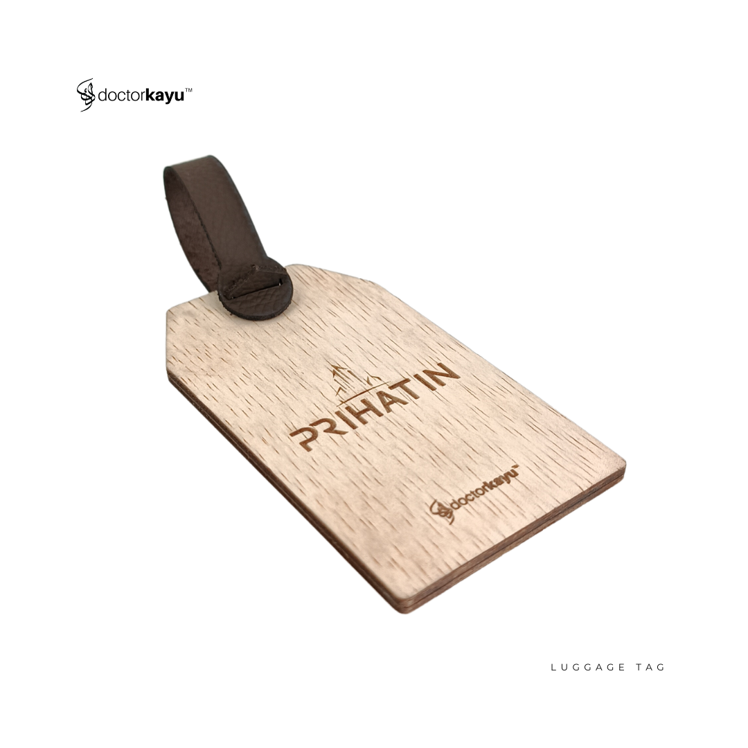 Luggage Tag Wooden Personalize Ukir Nama Logo Custom
