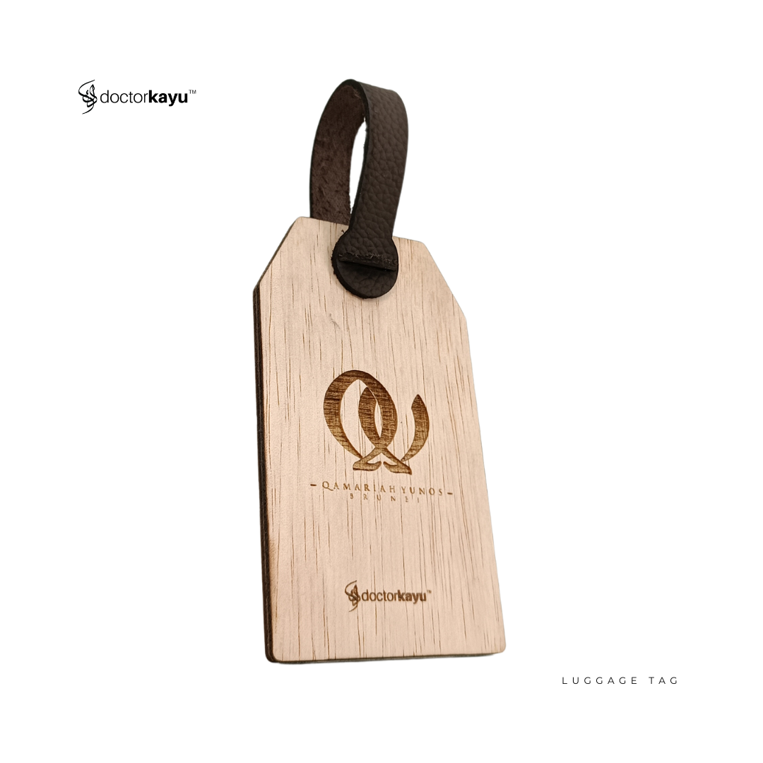 Luggage Tag Wooden Personalize Ukir Nama Logo Custom