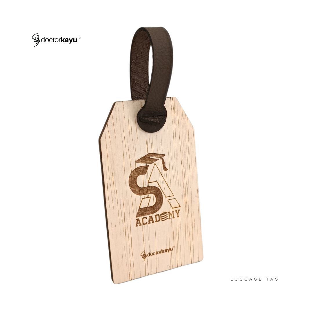 Luggage Tag Wooden Personalize Ukir Nama Logo Custom