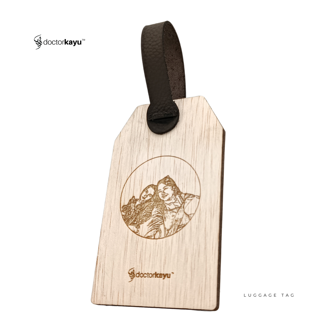 Luggage Tag Wooden Personalize Ukir Nama Logo Custom