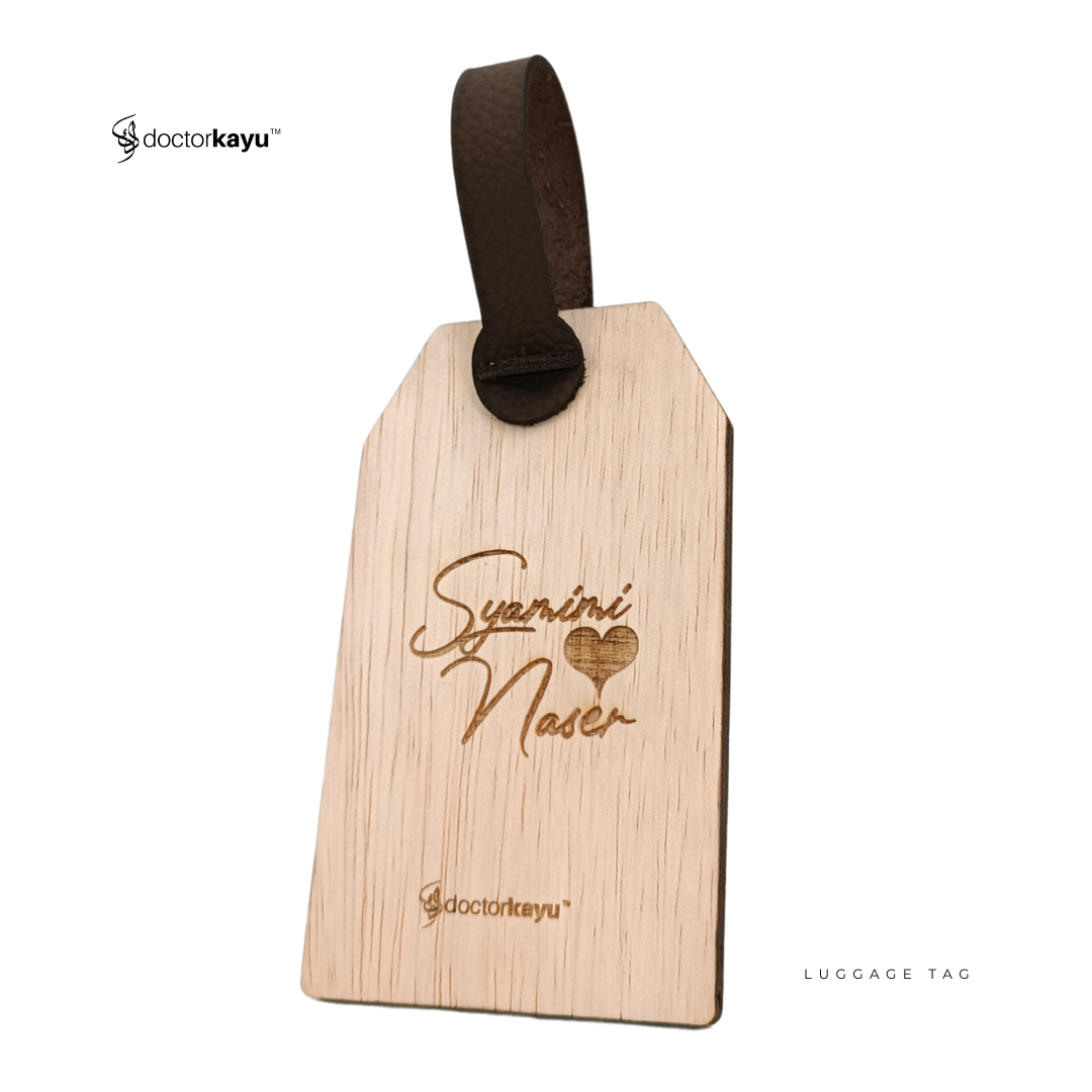 Luggage Tag Wooden Personalize Ukir Nama Logo Custom