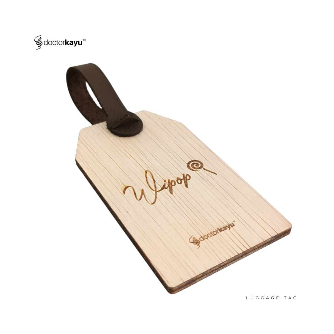 Luggage Tag Wooden Personalize Ukir Nama Logo Custom