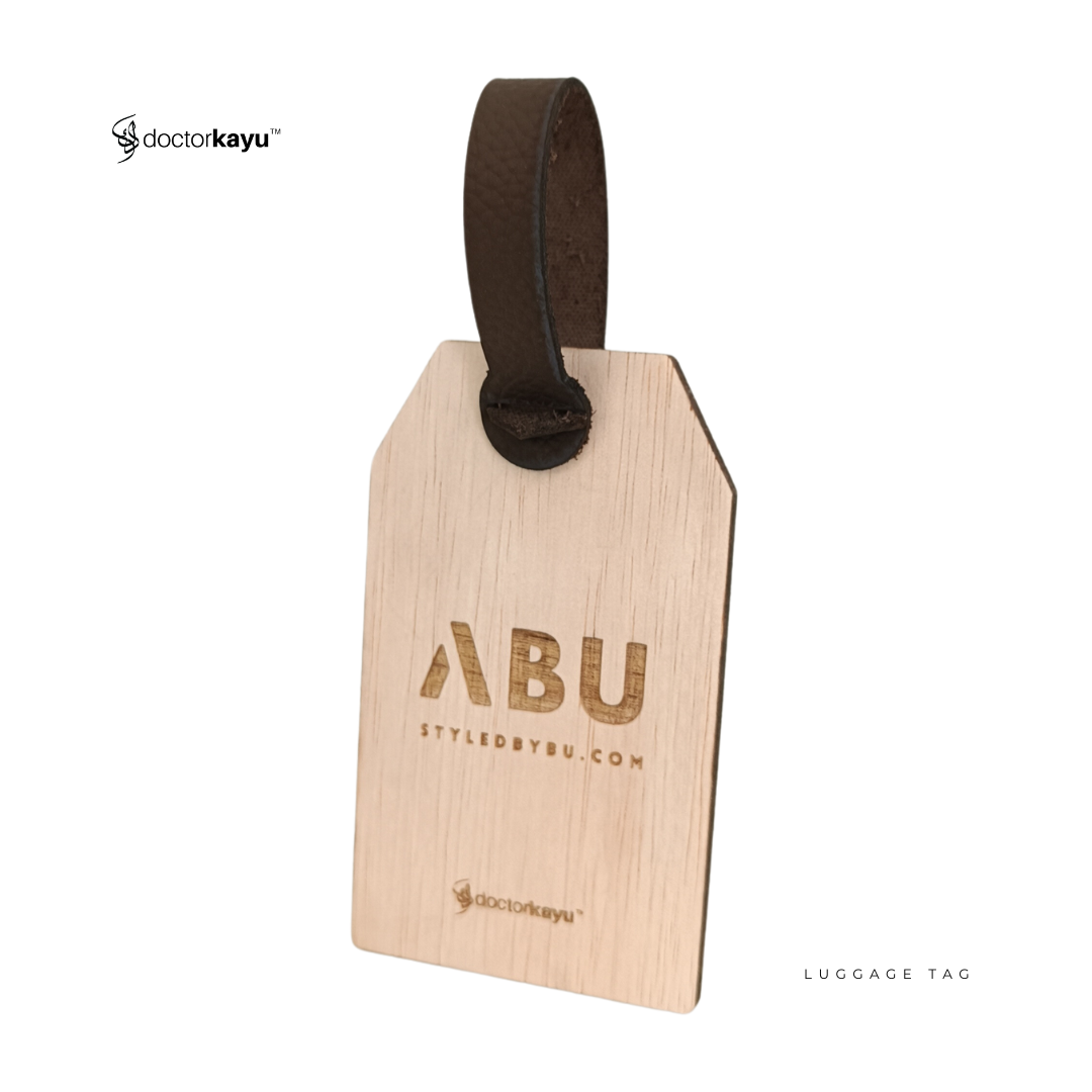 Luggage Tag Wooden Personalize Ukir Nama Logo Custom