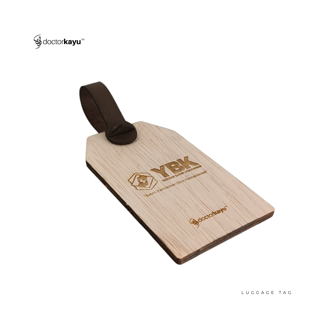 Luggage Tag Wooden Personalize Ukir Nama Logo Custom