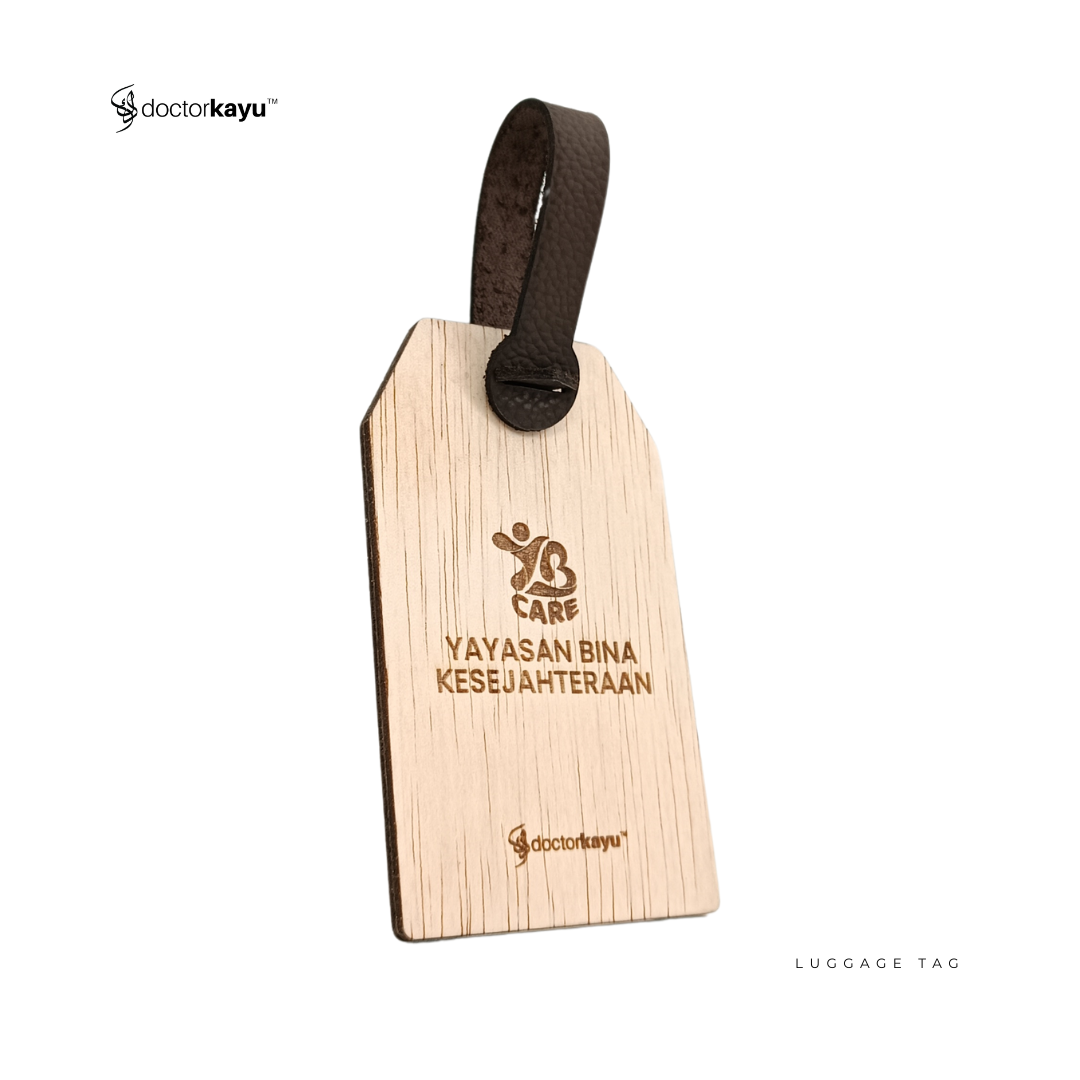 Luggage Tag Wooden Personalize Ukir Nama Logo Custom