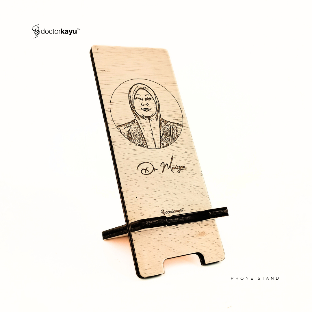 Phone Stand Ukir Nama Logo Personalize Custom Kayu Wooden