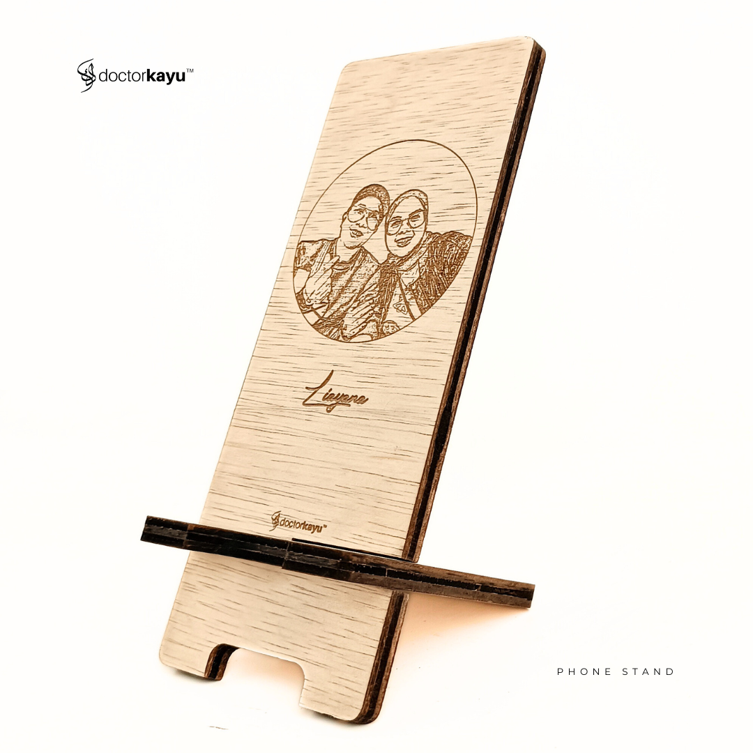 Phone Stand Ukir Nama Logo Personalize Custom Kayu Wooden