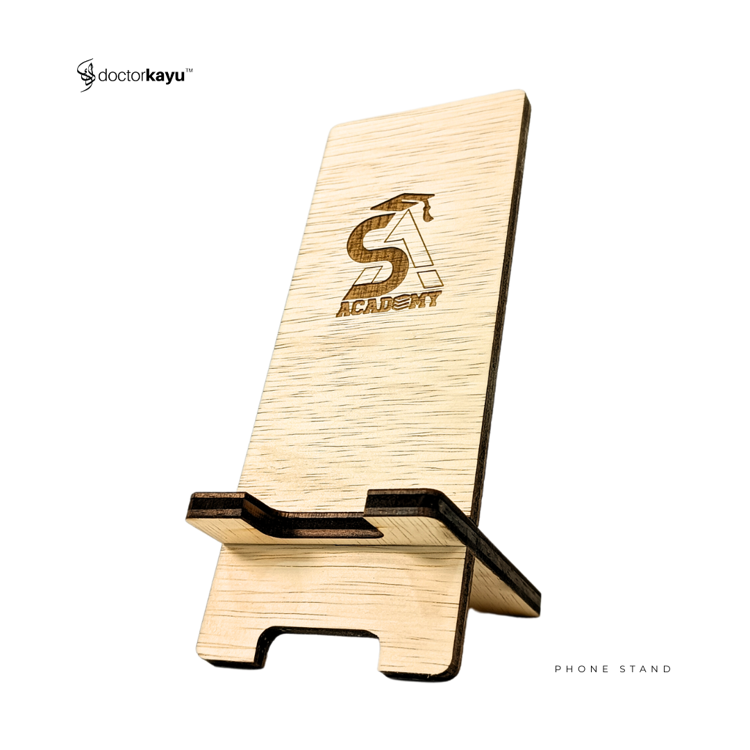 Phone Stand Ukir Nama Logo Personalize Custom Kayu Wooden