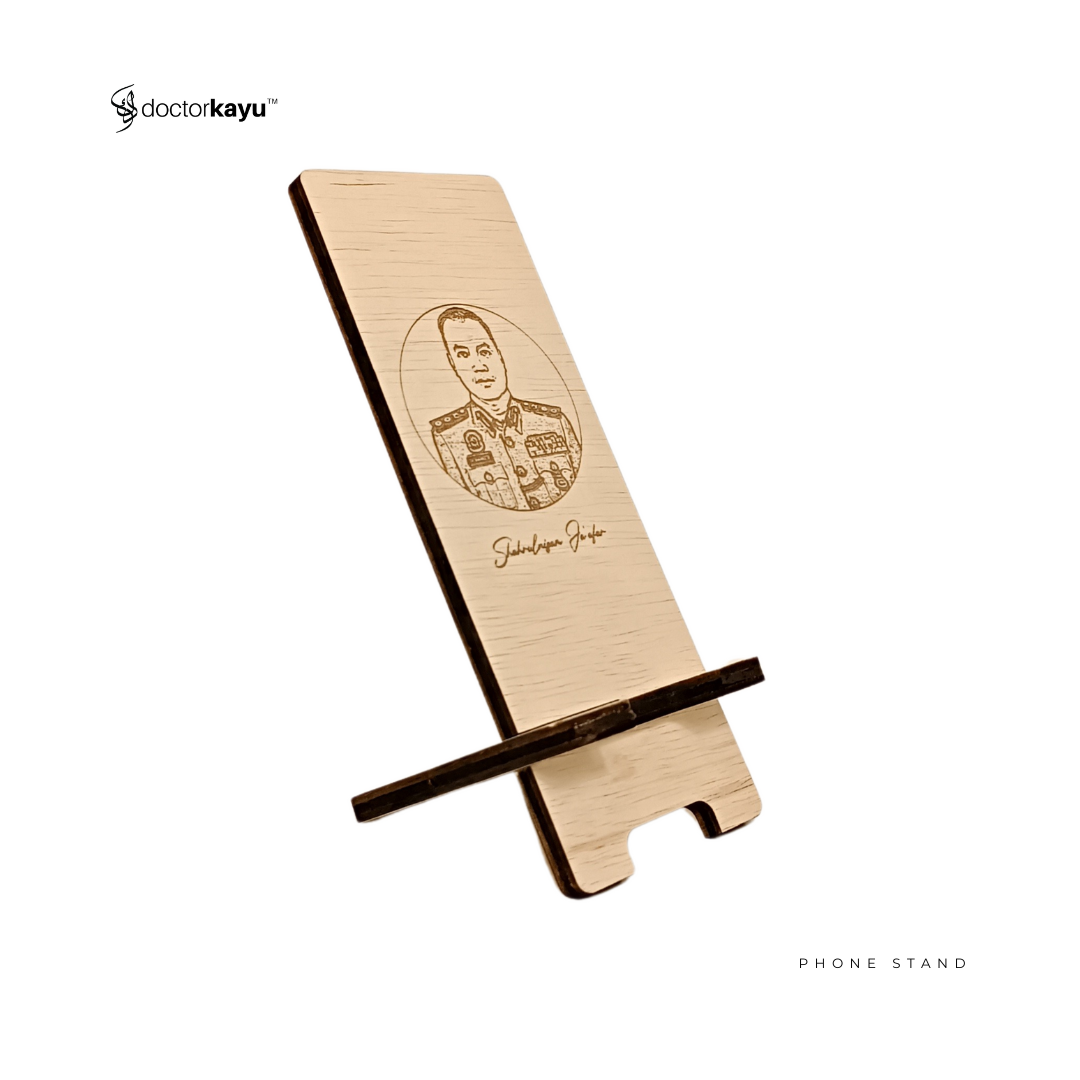 Phone Stand Ukir Nama Logo Personalize Custom Kayu Wooden