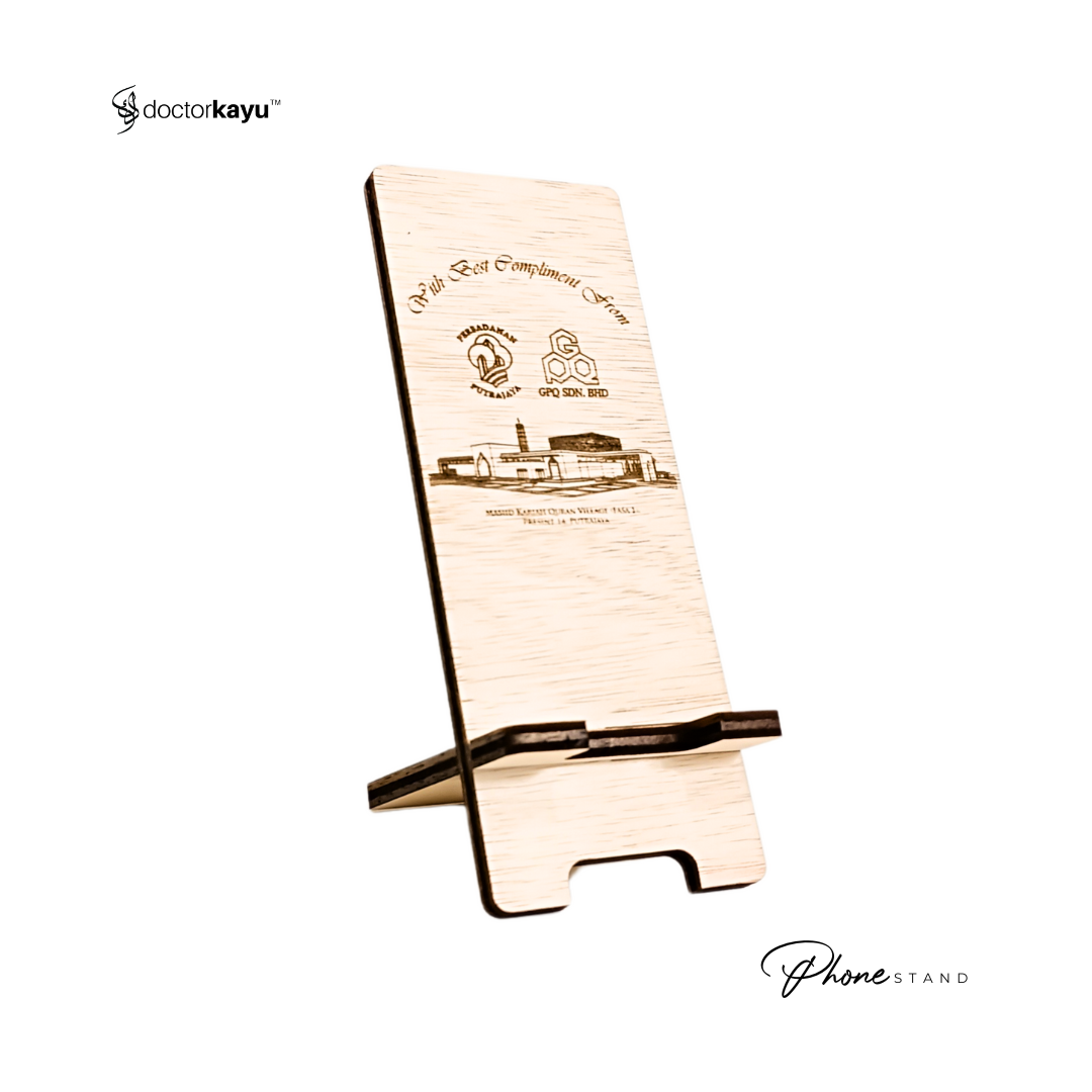 Phone Stand Ukir Nama Logo Personalize Custom Kayu Wooden-doctorkayu