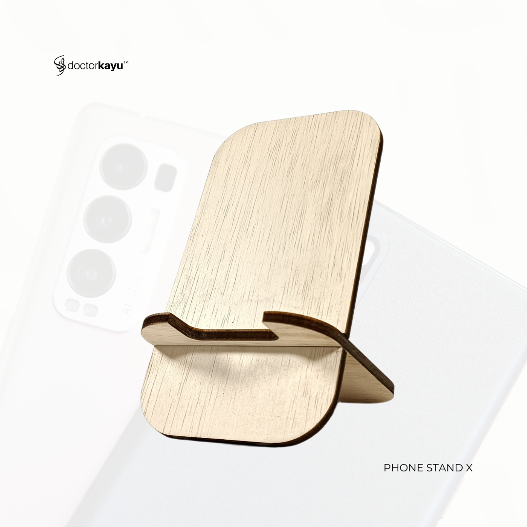 Phone Stand X Ukir Nama Logo Personalize Custom Kayu Wooden