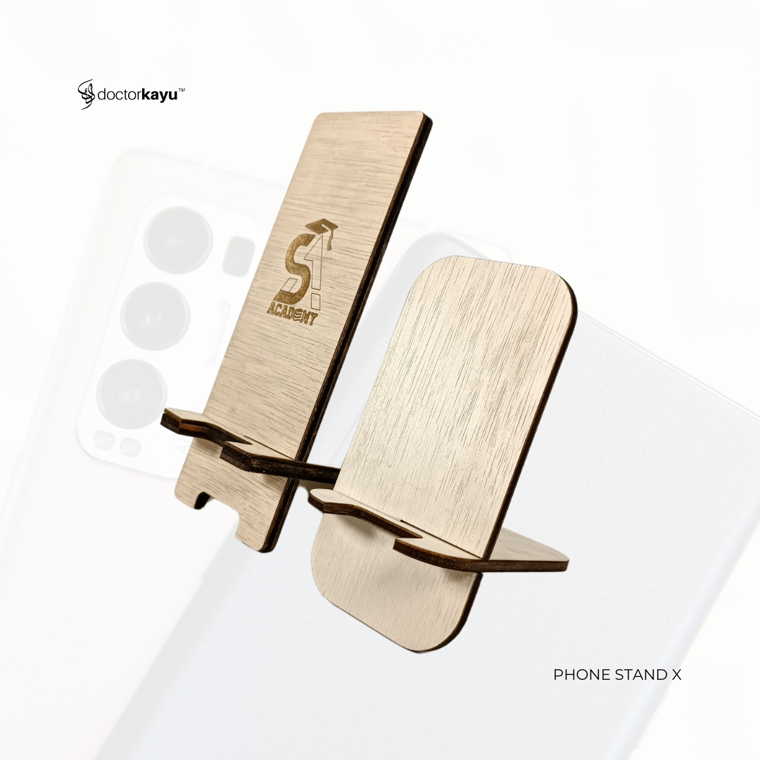 Phone Stand X Ukir Nama Logo Personalize Custom Kayu Wooden