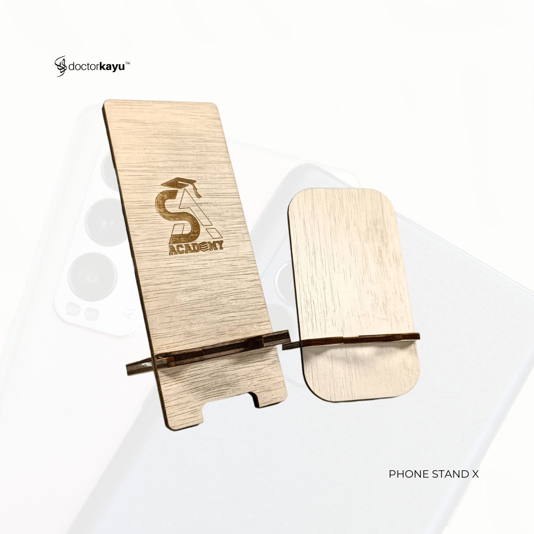 Phone Stand X Ukir Nama Logo Personalize Custom Kayu Wooden