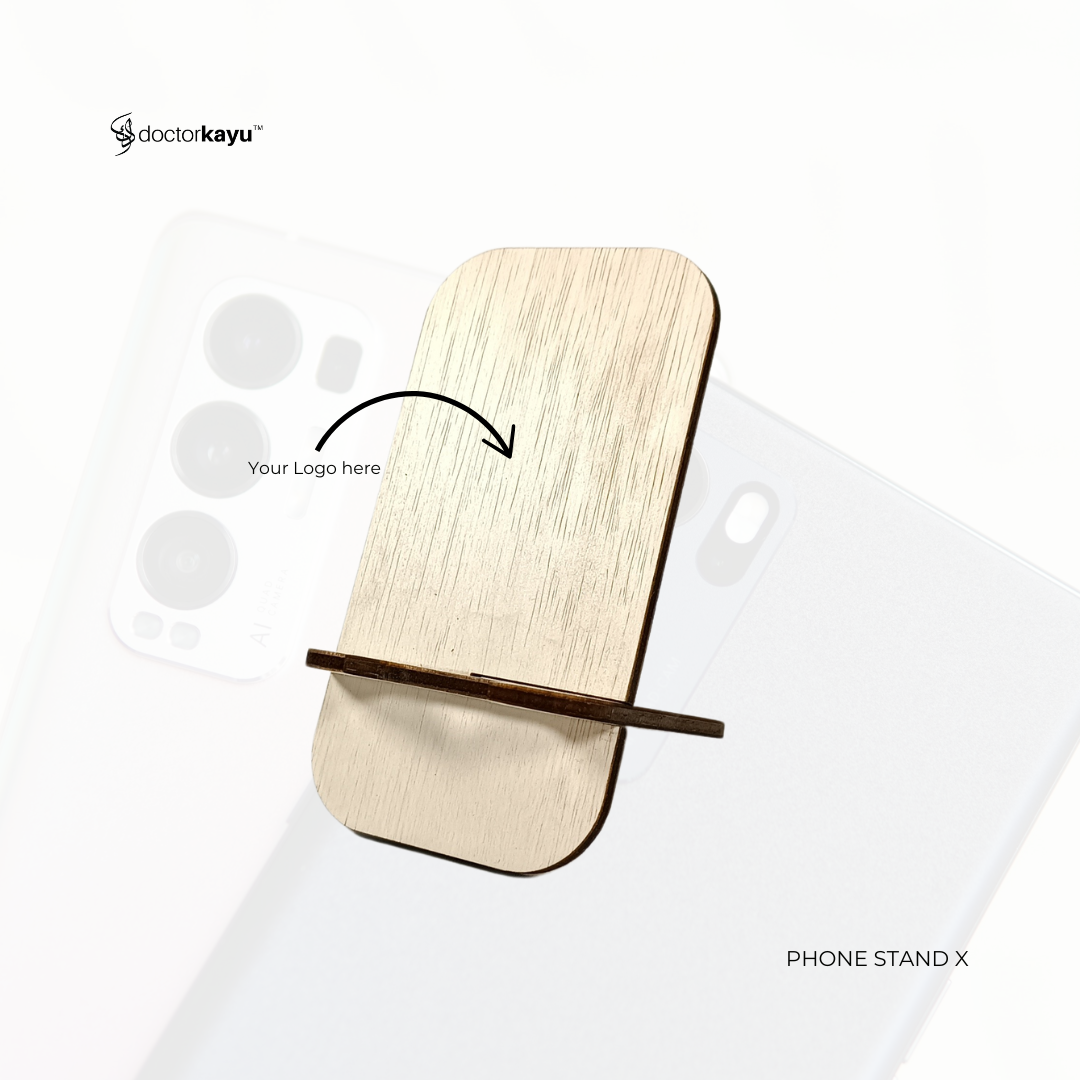 Phone Stand X Ukir Nama Logo Personalize Custom Kayu Wooden