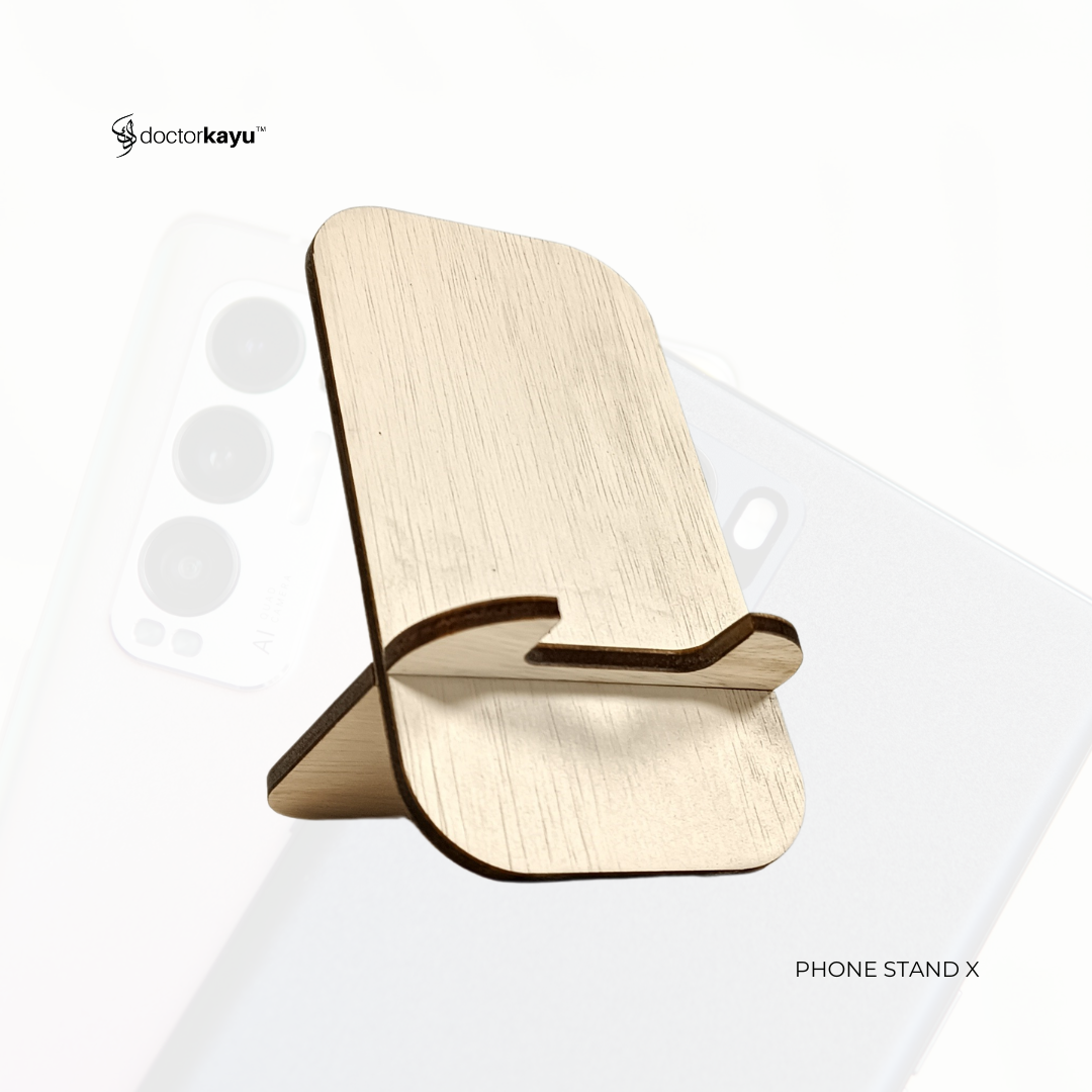 Phone Stand X Ukir Nama Logo Personalize Custom Kayu Wooden