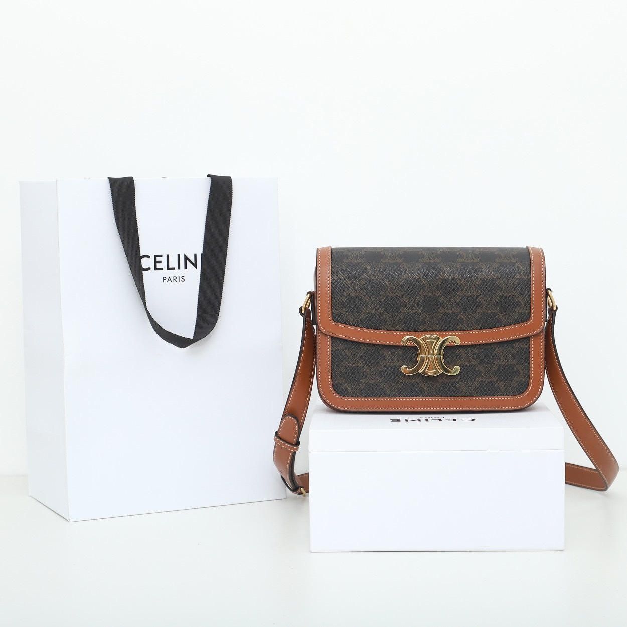 CLASSIQUE TRIOMPHE BAG IN TRIOMPHE CANVAS AND CALFSKIN