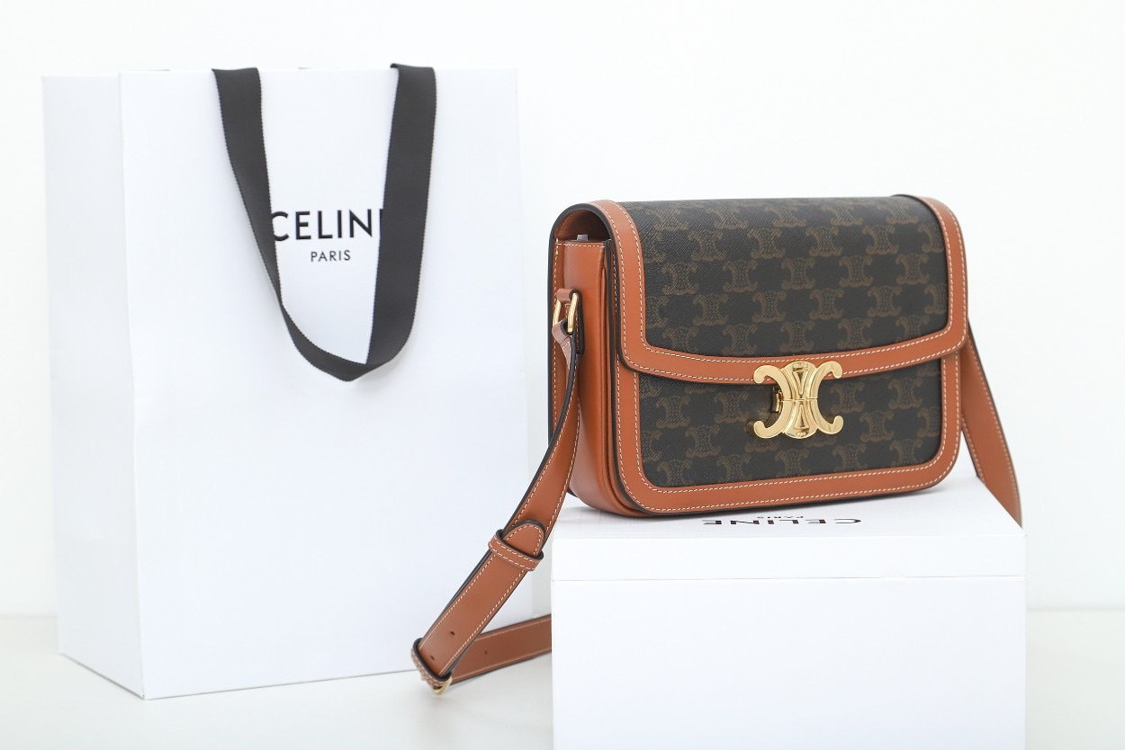 CLASSIQUE TRIOMPHE BAG IN TRIOMPHE CANVAS AND CALFSKIN