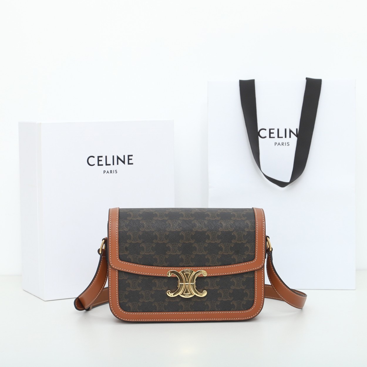 CLASSIQUE TRIOMPHE BAG IN TRIOMPHE CANVAS AND CALFSKIN