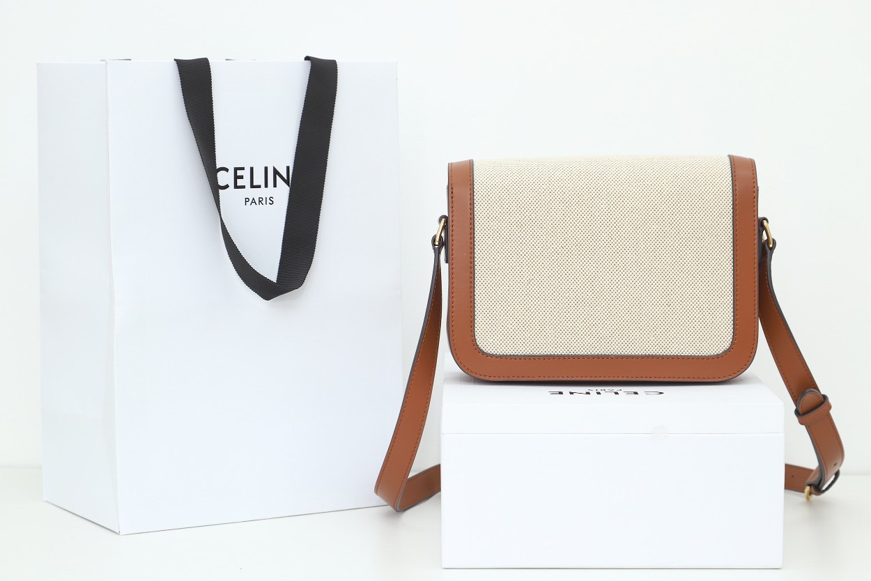 CELINE CLASSIQUE TRIOMPHE BAG IN TEXTILE AND CALFSKIN