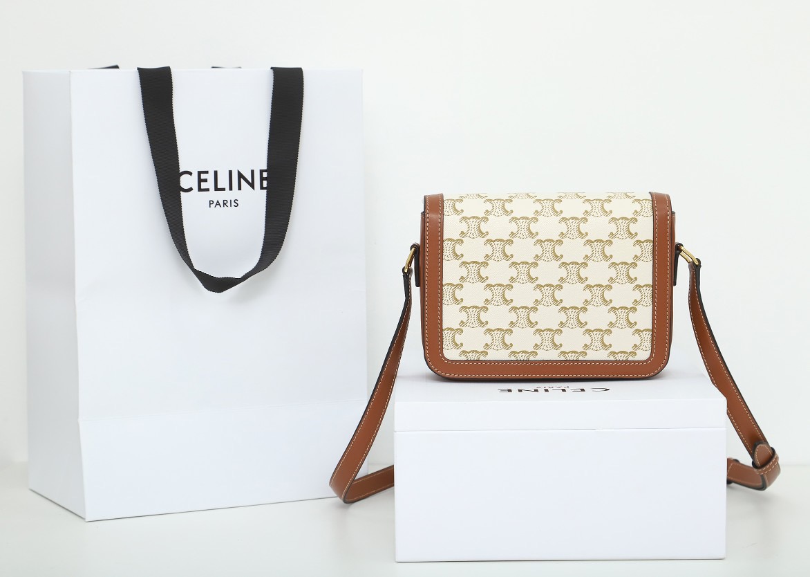 CELINE TEEN TRIOMPHE BAG IN TROMPHE CANVAS AND CALFSKIN