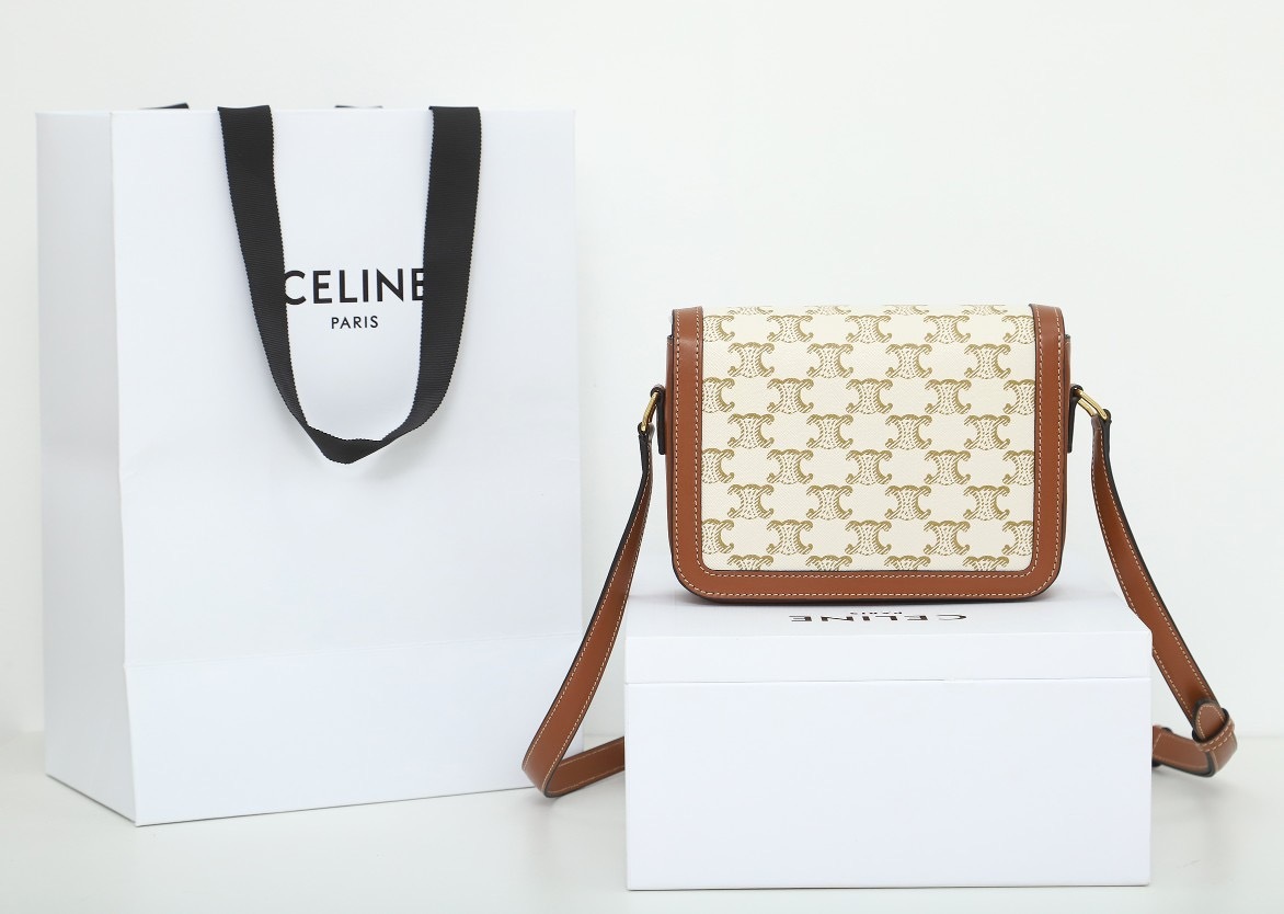 CELINE TEEN TRIOMPHE BAG IN TROMPHE CANVAS AND CALFSKIN