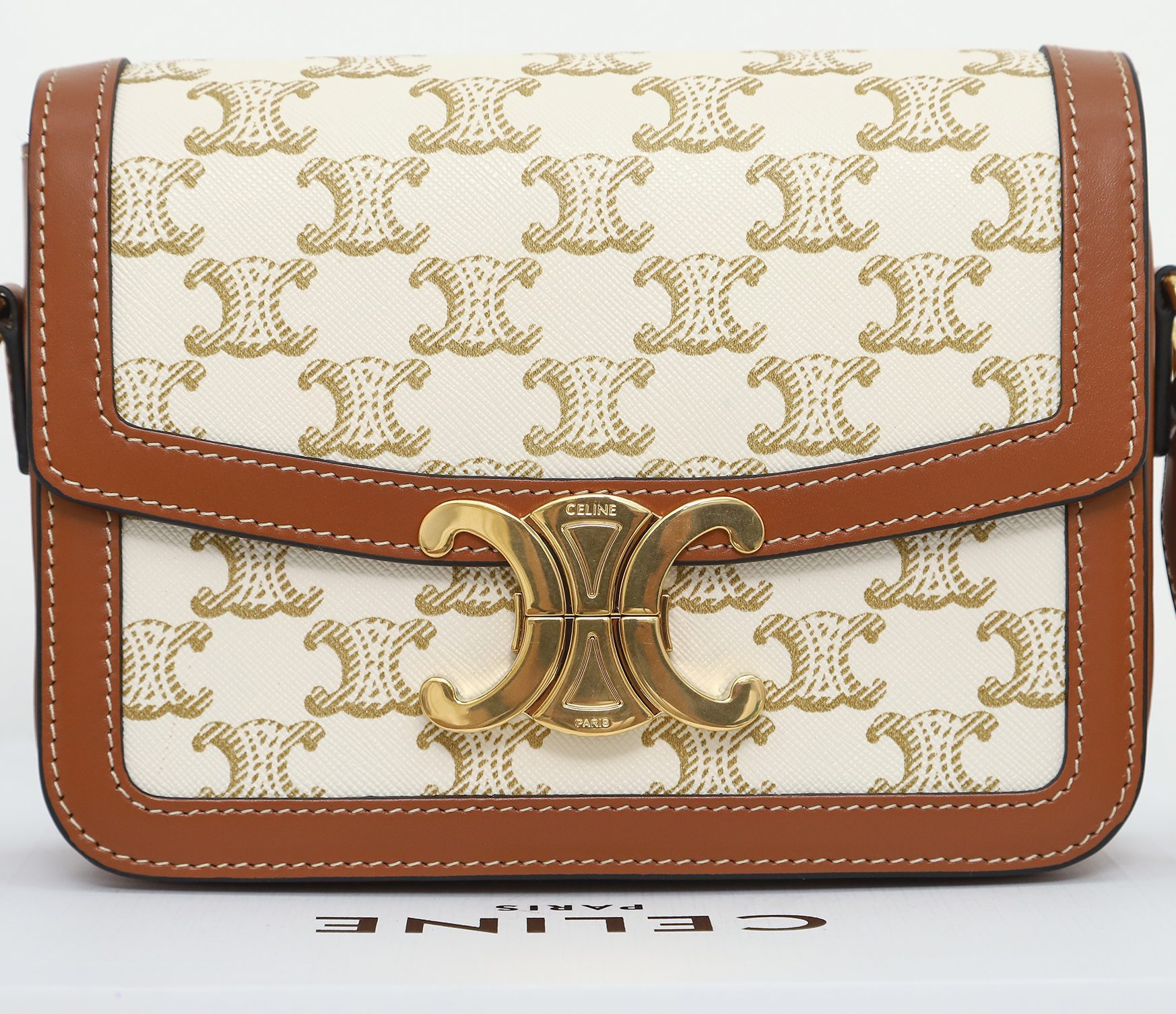 CELINE TEEN TRIOMPHE BAG IN TROMPHE CANVAS AND CALFSKIN