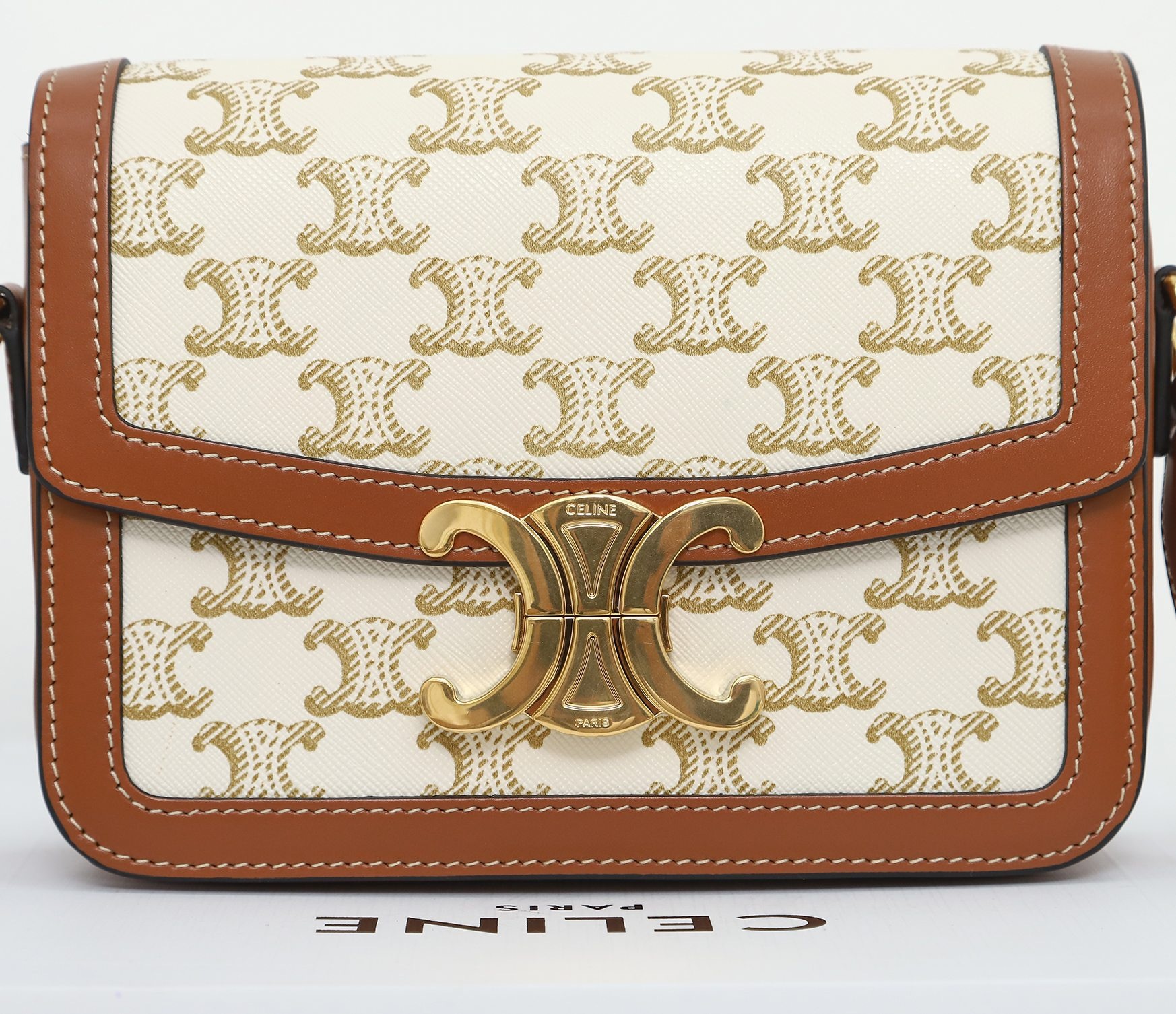 CELINE TEEN TRIOMPHE BAG IN TROMPHE CANVAS AND CALFSKIN
